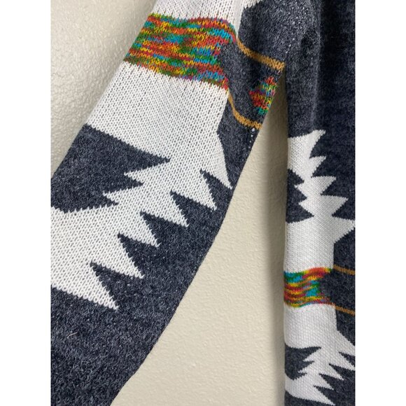 Original Aztec Open Front Hooded Long Cardigan Sweater size Medium Tribal. - Picture 7 of 9